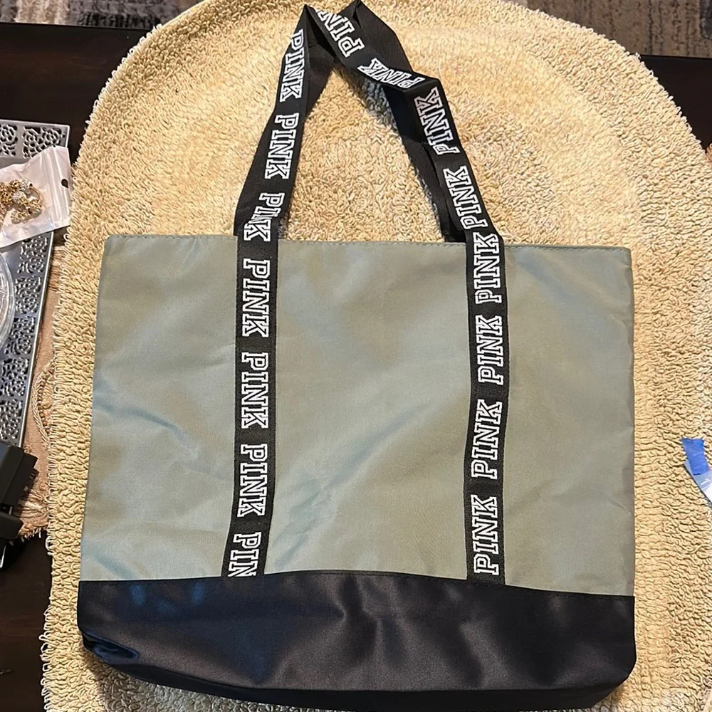 PINK Green and Black Color-Blocked Tote - Picture 7 of 9